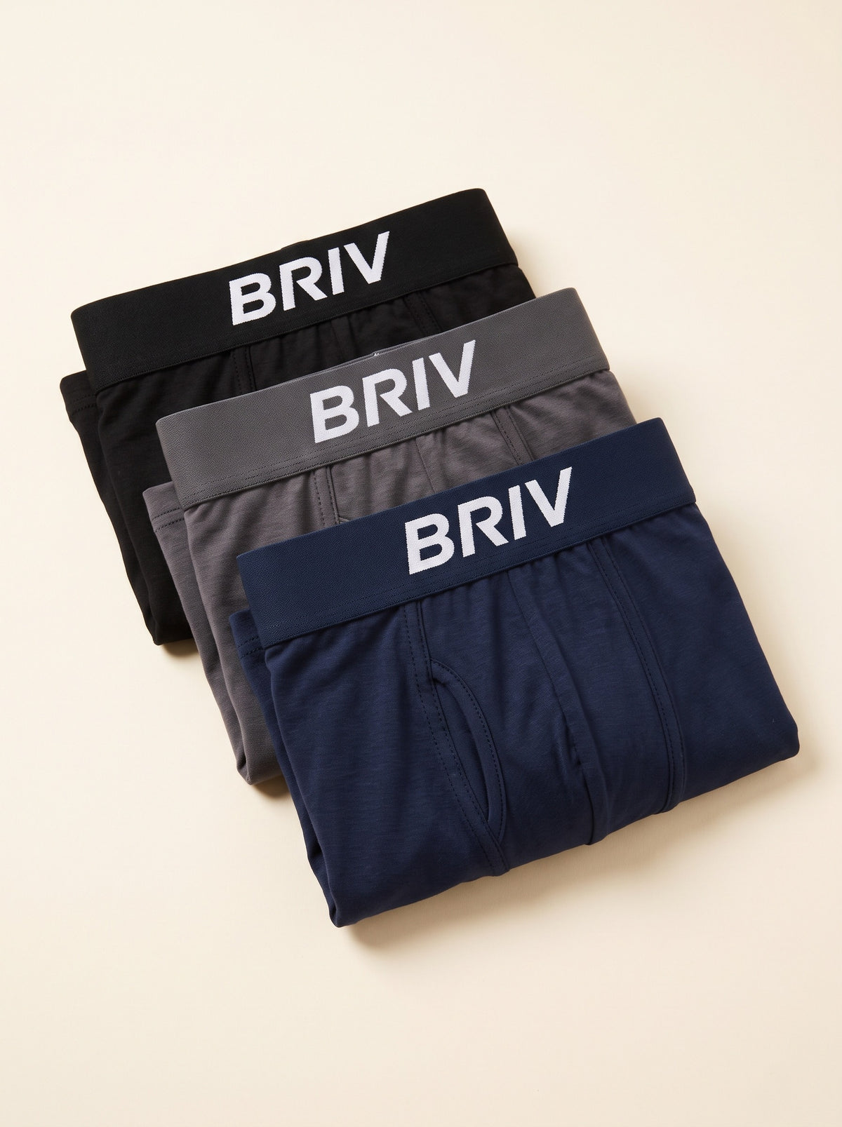 BRIV Leak-Proof boxer briefs in black, grey and navy
