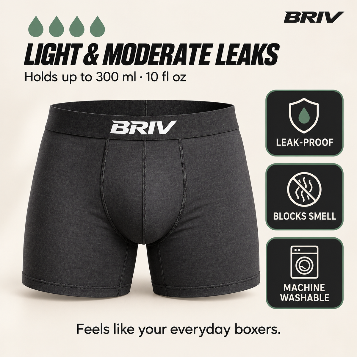 BRIV Leak-Proof boxers for light and moderate leaks